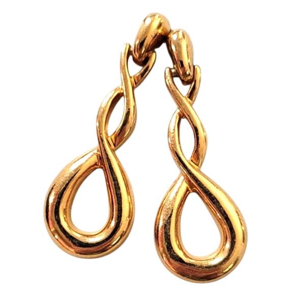 Vintage Avon Goldtone Vintage Pierced Earrings Twisted Dangle Hoops 1 1/2" - Picture 1 of 5